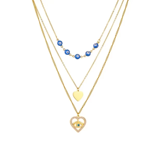 Triple Eye-Heart zircons Necklace