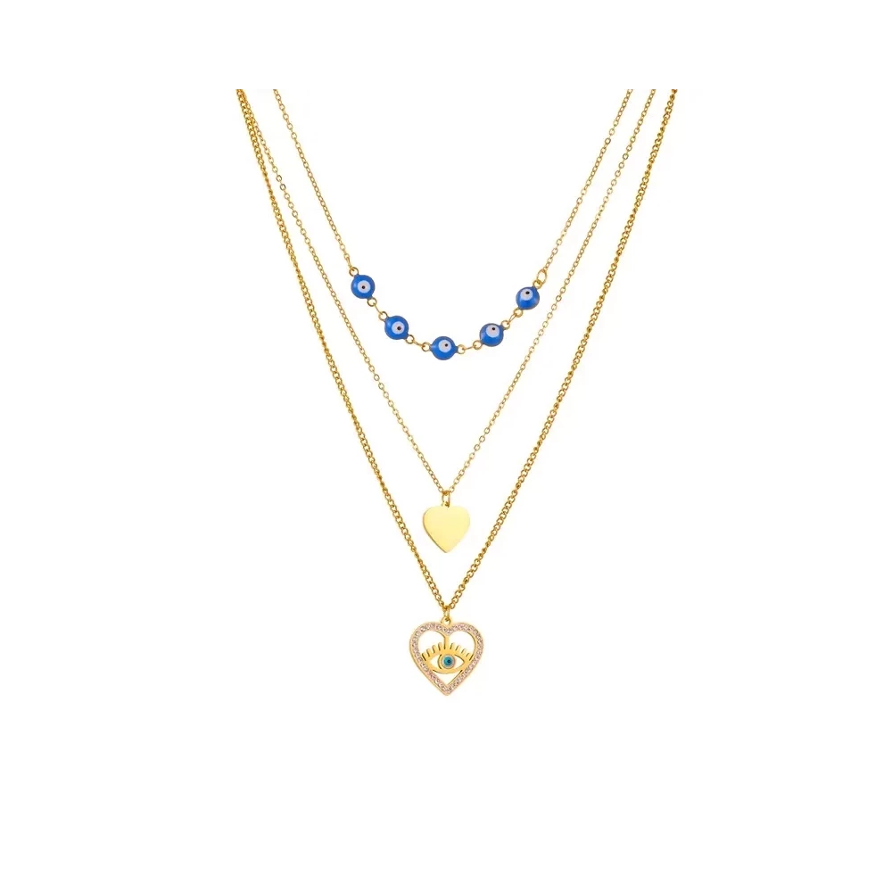 Triple Eye-Heart zircons Necklace